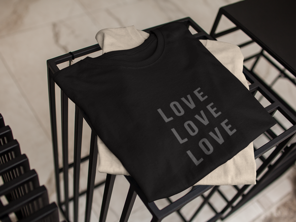'LOVE LOVE LOVE' Black Unisex Organic Cotton T-Shirt