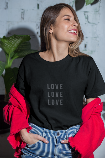 'LOVE LOVE LOVE' Black Unisex Organic Cotton T-Shirt