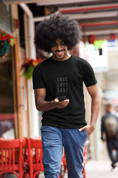 'LOVE LOVE LOVE' Black Unisex Organic Cotton T-Shirt
