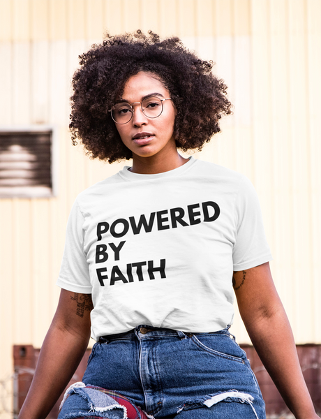 'Powered by Faith' White Unisex Organic Cotton T-Shirt - PRE-ORDER